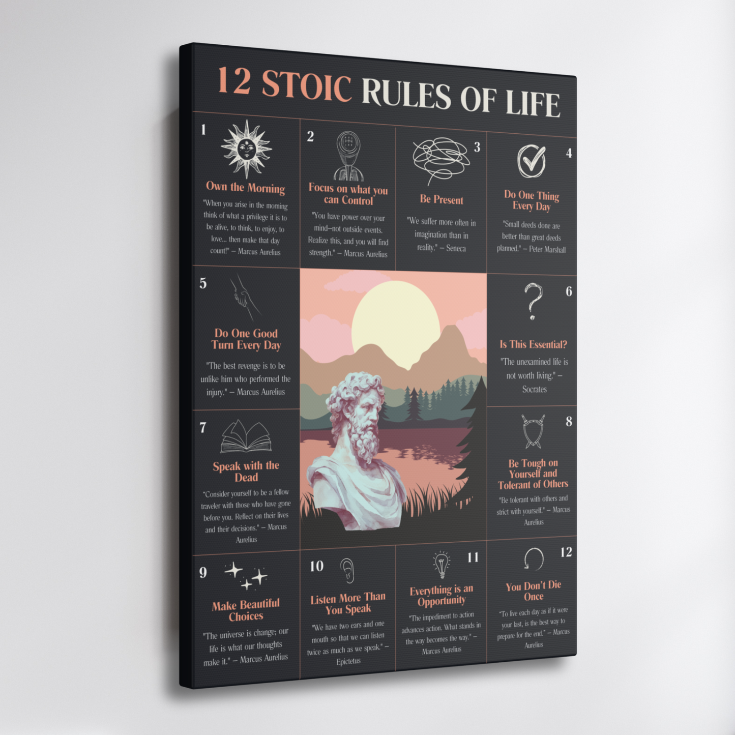 12 STOIC RULES OF LIFE - STOIC ART CANVAS