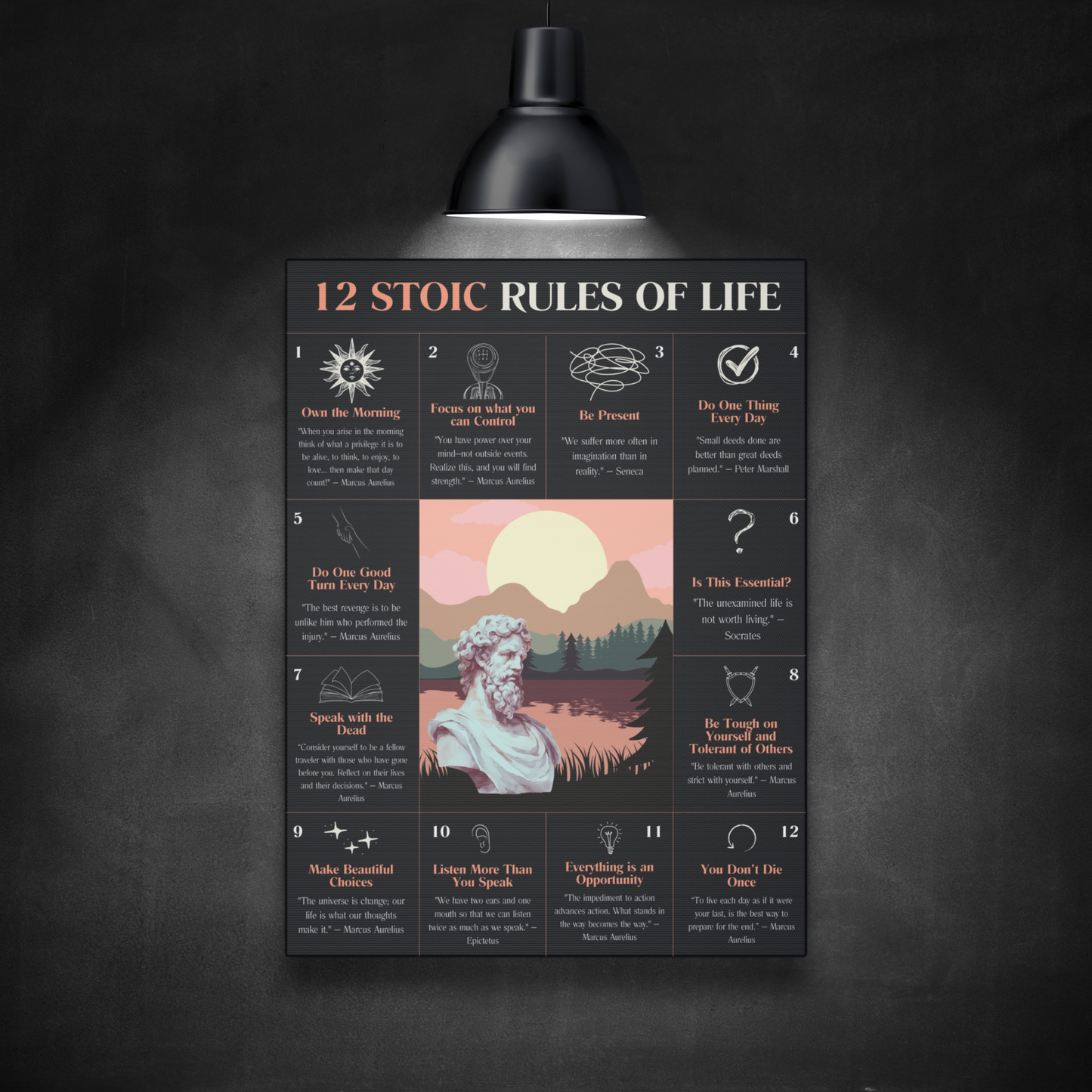 12 STOIC RULES OF LIFE - STOIC ART CANVAS